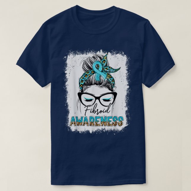 Camiseta Leopard Messy Bun Fibroid Awareness Teal Ribbon  (Diseño del anverso)