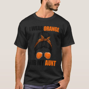 Camiseta Leopard Messy Bun Leukemia Que Uso Naranja Para Mi