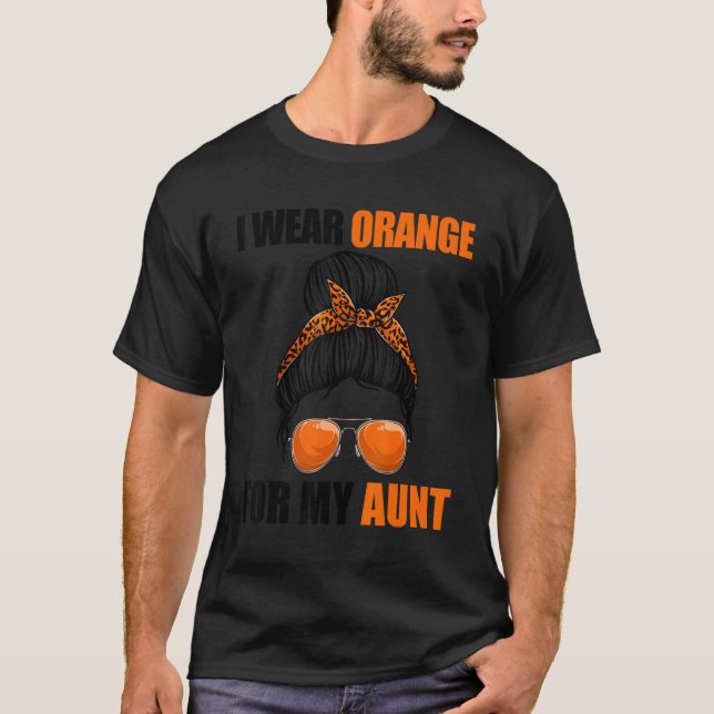 Camiseta Leopard Messy Bun Leukemia Que Uso Naranja Para Mi (Anverso)
