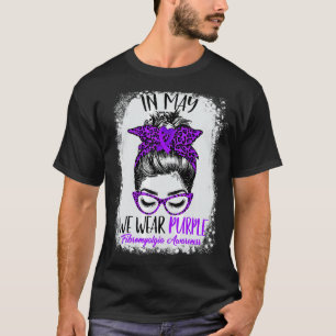 Camiseta Leopard Messy Bun May We Wear Purple Fibromialgia