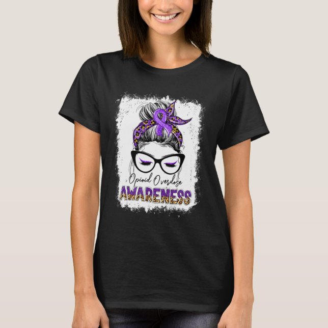 Camiseta Leopard Messy Bun Opioid Sobredosis Conciencia Púr (Anverso)