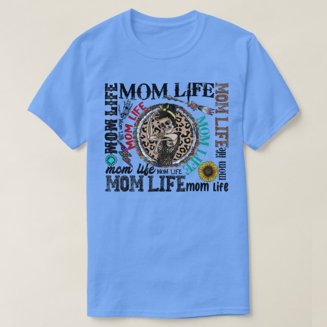 Camiseta Leopard Messy Bun Skeleton Mom Life Lightning Bolt (Diseño del anverso)