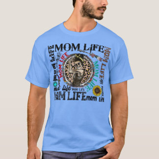 Camiseta Leopard Messy Bun Skeleton Mom Life Lightning Bolt
