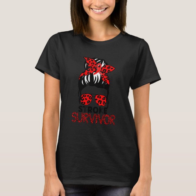 Camiseta Leopard Messy Hair Bun Stroke Sobreviviente de la  (Anverso)