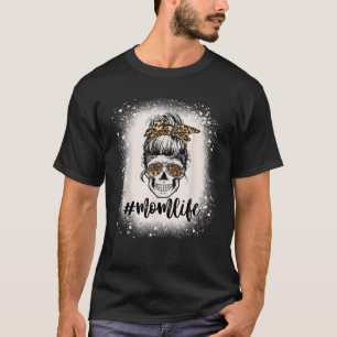 Camiseta Leopard Mom Life Cute Messy Chicas de Bun Skull Bl
