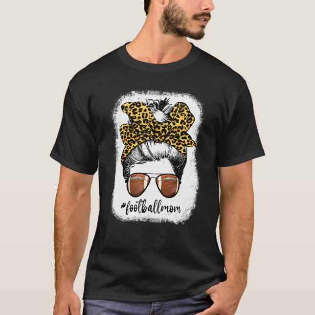 Camiseta Leopard Mom Life Funny Bleached Football Americano (Anverso)