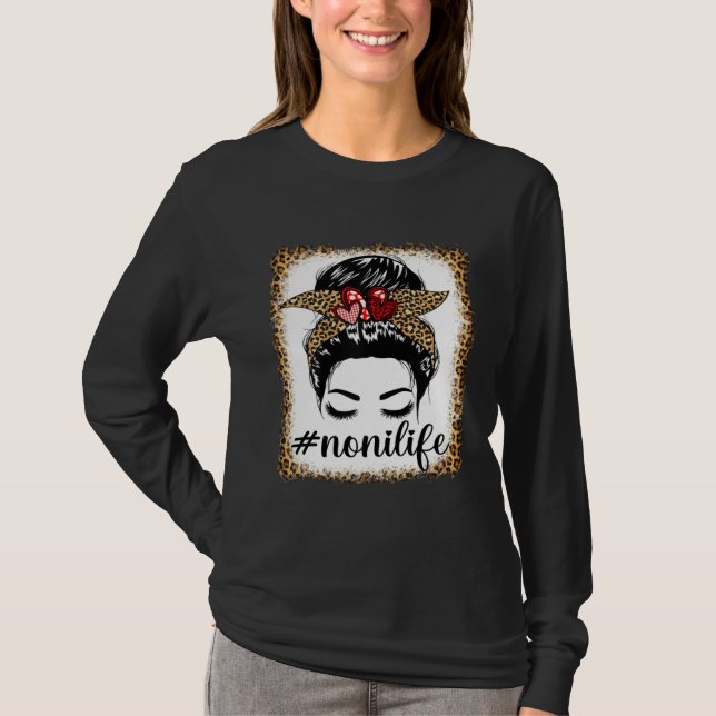 Camiseta Leopard Noni Life Messy Bun Bleaches Mother s Day  (Anverso)