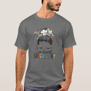 Camiseta Leopard One Love Lunch Lady Teacher Messy Bun Wom