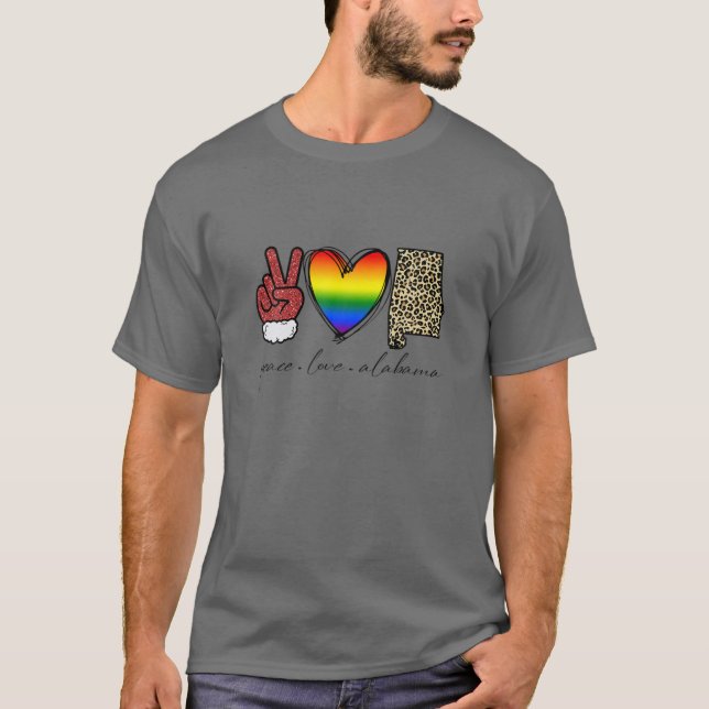 Camiseta Leopard Peace Love Alabama Heart LGBT Pride Christ (Anverso)