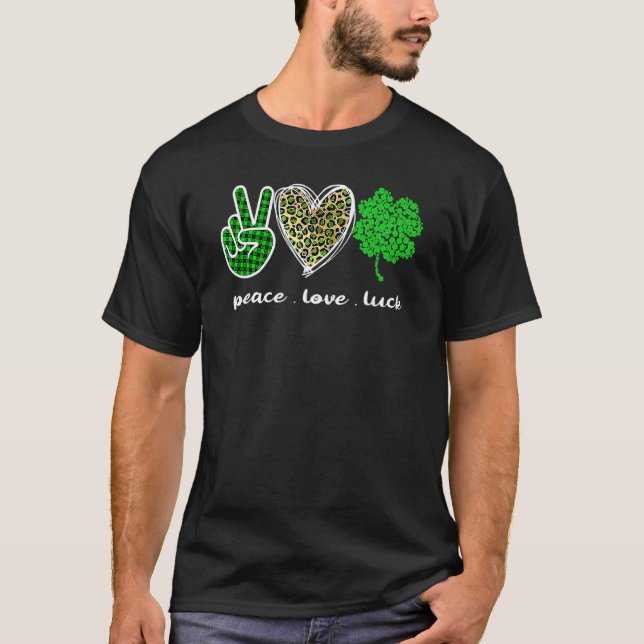 Camiseta Leopard Peace Love Luck Saint Patrick's Day (Anverso)