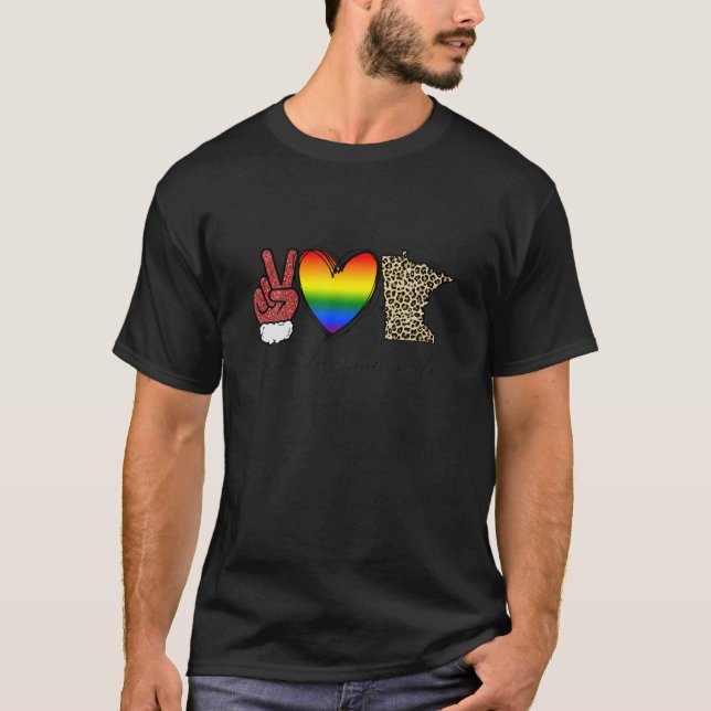 Camiseta Leopard Peace Love Minnesota Heart LGBT Pride Chri (Anverso)