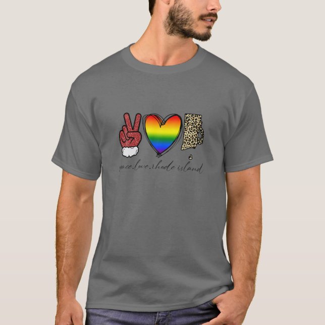 Camiseta Leopard Peace Love Rhode Island Heart LGBT Pride C (Anverso)