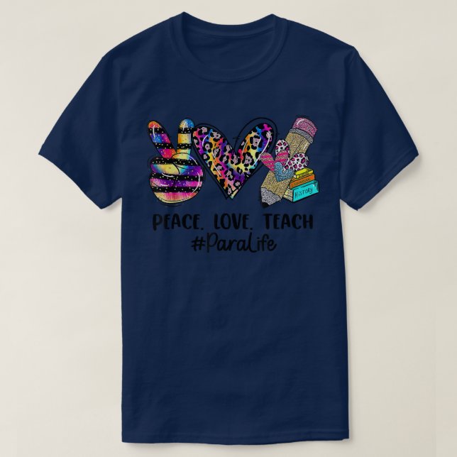 Camiseta Leopard Peace Love Teach Para Life Back To School  (Diseño del anverso)