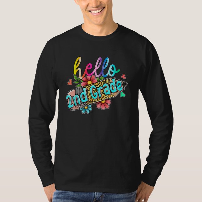 Camiseta Leopard Pencil Hello 2nd Grade Back To School Kids (Anverso)