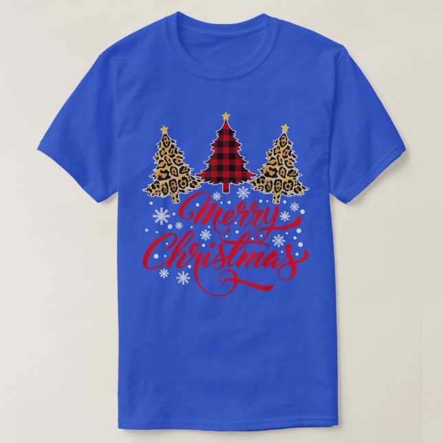 Camiseta Leopard Plaid Christmas Tree Feliz Christmas (Diseño del anverso)