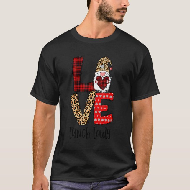 Camiseta Leopard Plaid Gnome Heart LOVE Lunch Lady Valentin (Anverso)