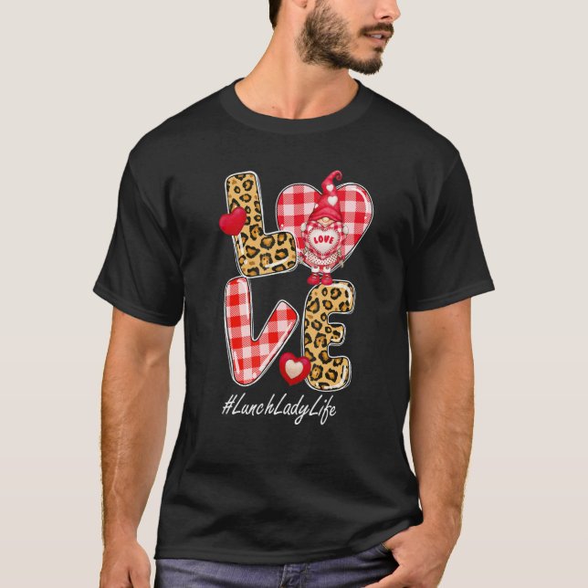 Camiseta Leopard Plaid Heart Love Lunch Lady Gnome Valentin (Anverso)