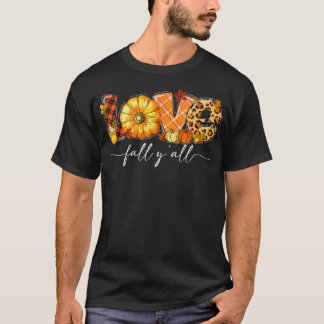 Camiseta Leopard Plaid Love Fall Y'all Pumpkin Leaves Graci