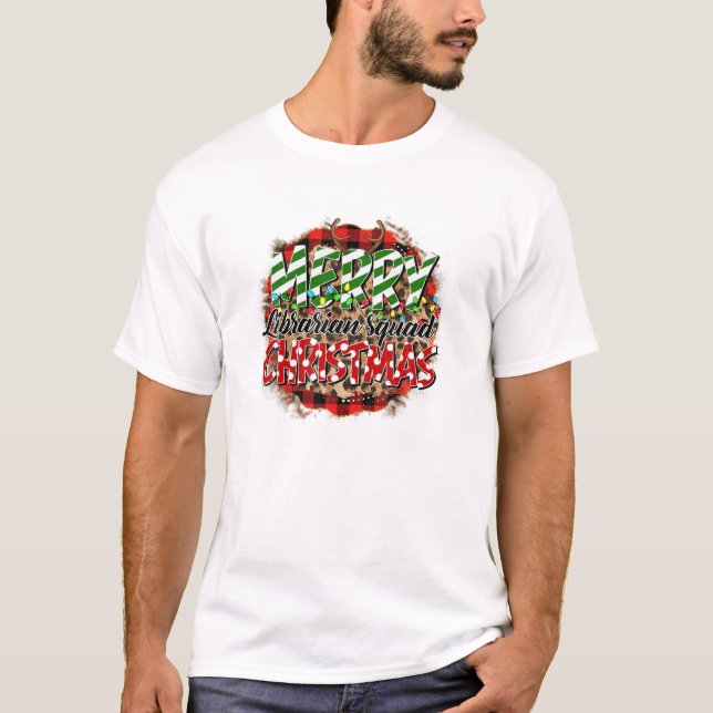 Camiseta Leopard Plaid Merry Librarian Squad Navidades Ligh (Anverso)