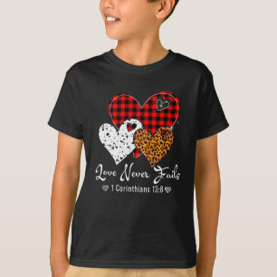 Camiseta Leopard Plaid Print Heart Valentine Love Never