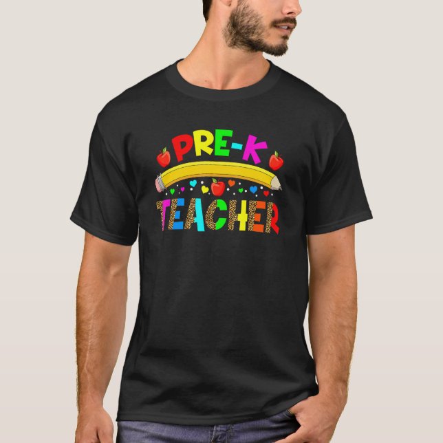 Camiseta Leopard Pre K Teacher de vuelta a la escuela (Anverso)
