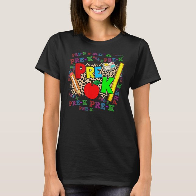 Camiseta Leopard Pre K Typography Preschool Teacher Back To (Anverso)