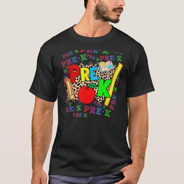 Camiseta Leopard Pre K Typography Preschool Teacher Back To (Anverso)