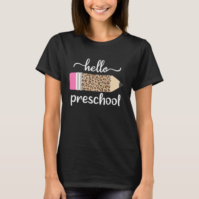 Camiseta Leopard Print Hello First Day of School (Anverso)