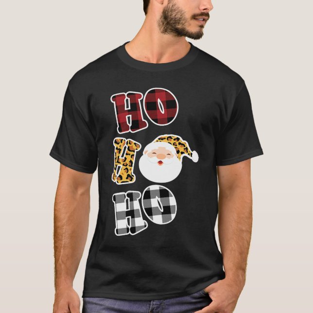 Camiseta Leopard Print Pattern Ho Ho Ho Buffalo Plaid Chris (Anverso)