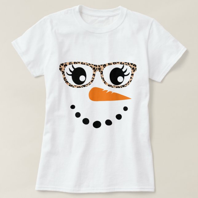 Camiseta Leopard Print Snowman Face Design (Diseño del anverso)