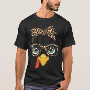 Camiseta Leopard Print Thankding Turkey Glasses Face