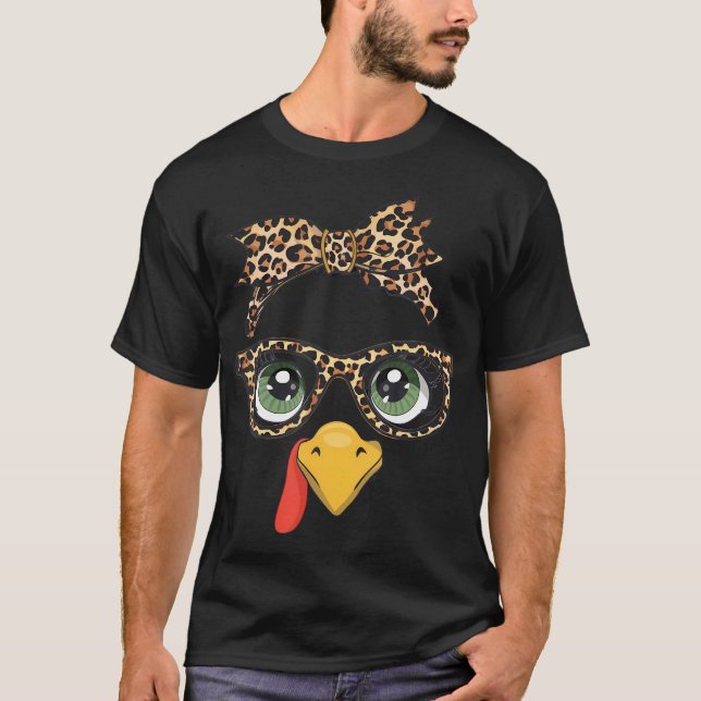 Camiseta Leopard Print Thankding Turkey Glasses Face (Anverso)