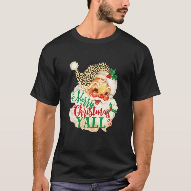 Camiseta Leopard Print Vintage Santa Merry Christmas Y' (Anverso)