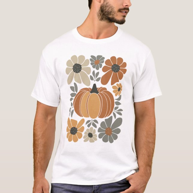 Camiseta Leopard Pumpkin Floral Retro Caída Retro Otoño Vib (Anverso)