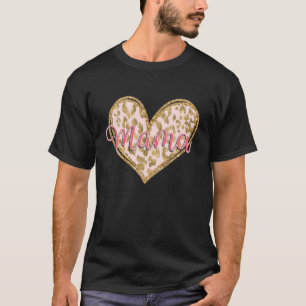 Camiseta Leopard Purpurina Heart Design Para Mamá, Mamá, Ma