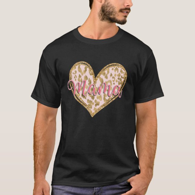 Camiseta Leopard Purpurina Heart Design Para Mamá, Mamá, Ma (Anverso)