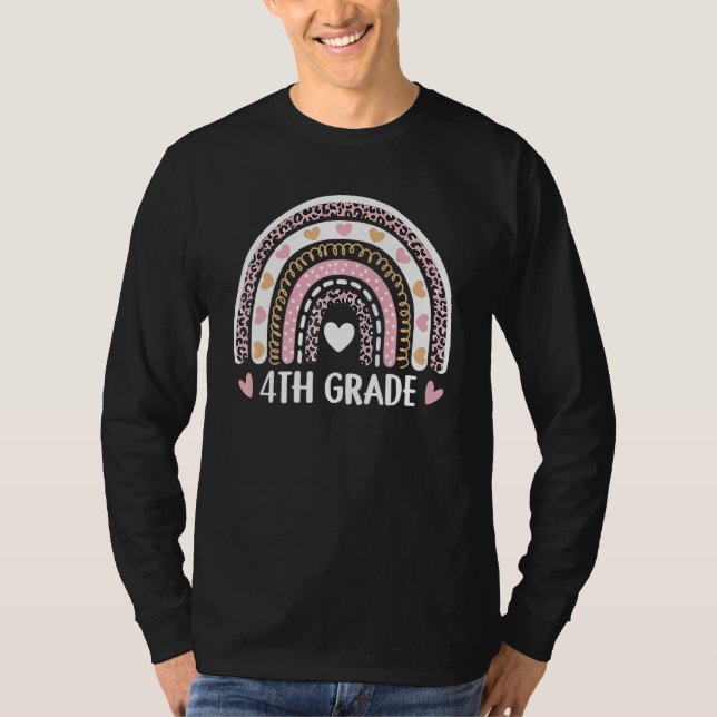 Camiseta Leopard Rainbow 4th Grade Teacher Funny Back To Sc (Anverso)