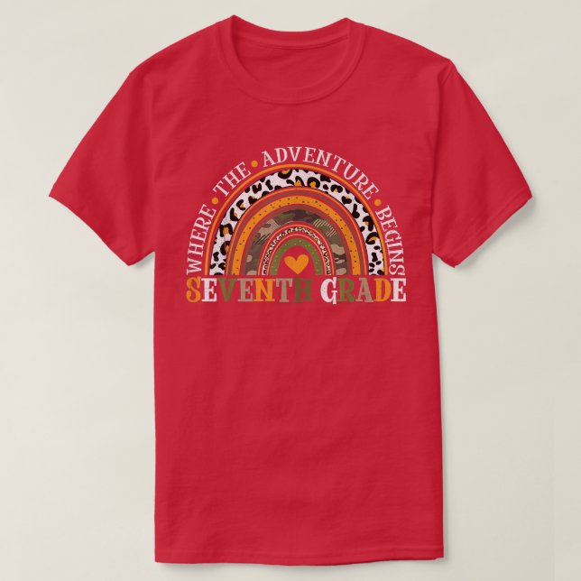 Camiseta Leopard Rainbow 7th Grade Where The Adventure Begi (Diseño del anverso)