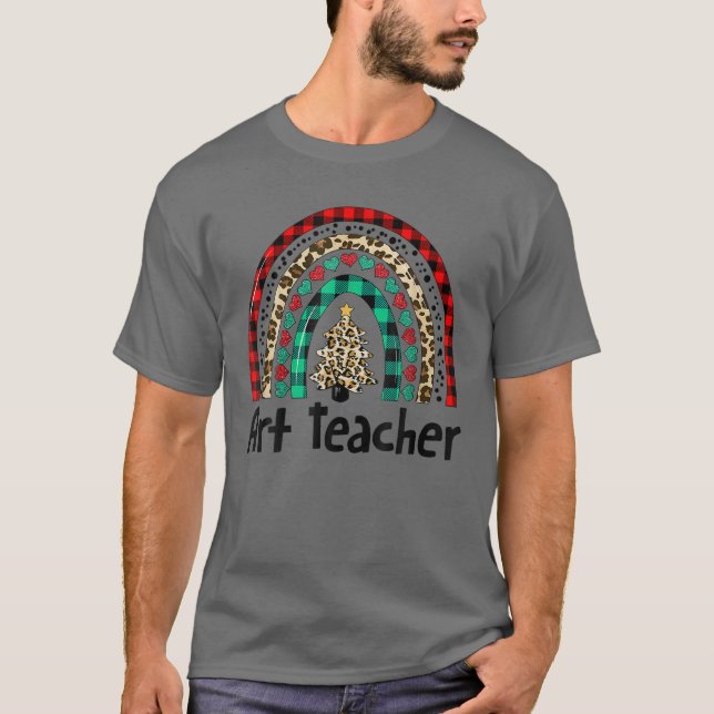 Camiseta Leopard Rainbow Art Teacher Christmas Tree Navidad (Anverso)