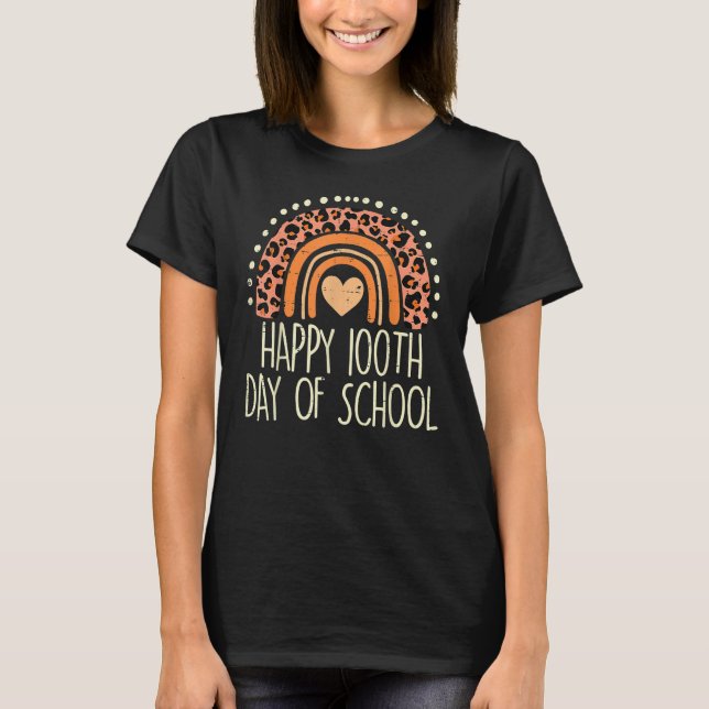 Camiseta Leopard Rainbow Happy 100th Day School Cute 100 Da (Anverso)