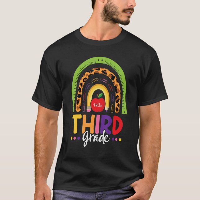 Camiseta Leopard Rainbow Hola profesor de tercer grado a (Anverso)