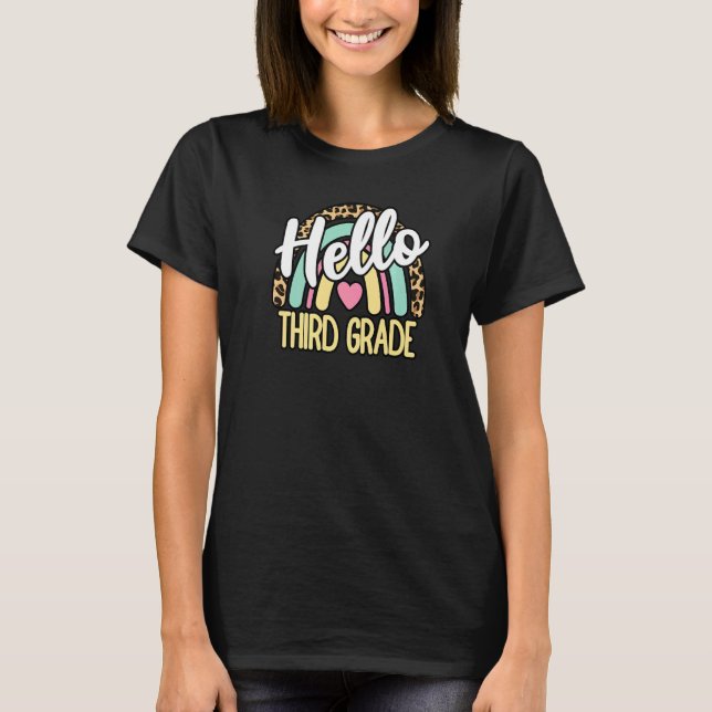 Camiseta Leopard Rainbow Hola profesor de tercer grado Sch (Anverso)