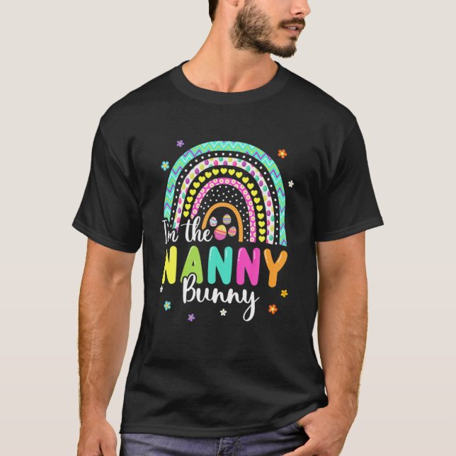 Camiseta Leopard Rainbow I'm The Nanny Bunny Easter Egg Mot (Anverso)