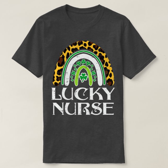 Camiseta Leopard Rainbow Lucky Nurse St Patricks Day RN ICU (Diseño del anverso)