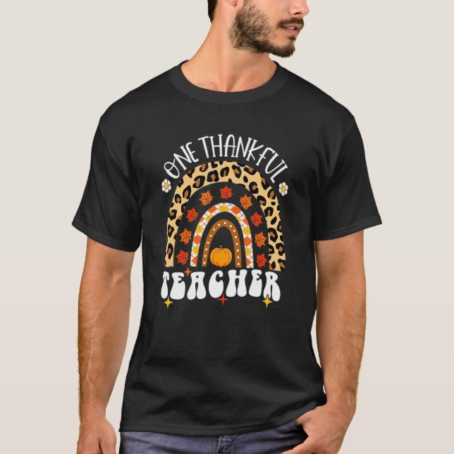 Camiseta Leopard Rainbow One Thankful Teacher Thanksgiving  (Anverso)
