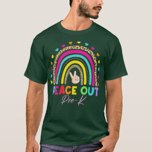 Camiseta Leopard Rainbow Peace Out Pre-K El Día De La Escue