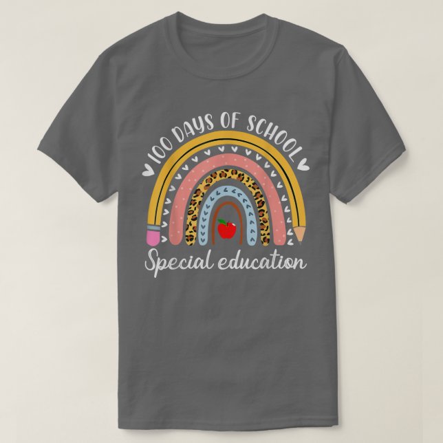 Camiseta Leopard Rainbow Special Education Funny 100 Days O (Diseño del anverso)