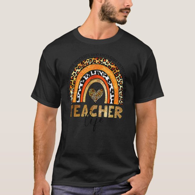 Camiseta Leopard Rainbow Teacher Life Teacher Day (Anverso)