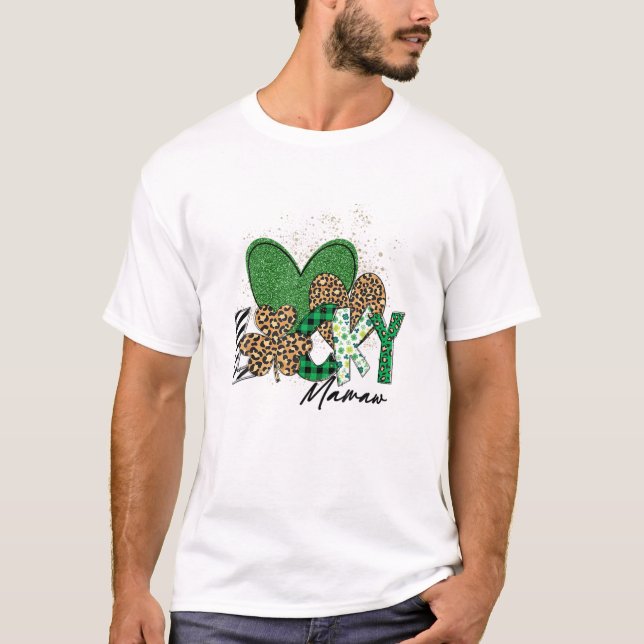 Camiseta Leopard Shamrock Funny Lucky Mamaw St Patricks Day (Anverso)