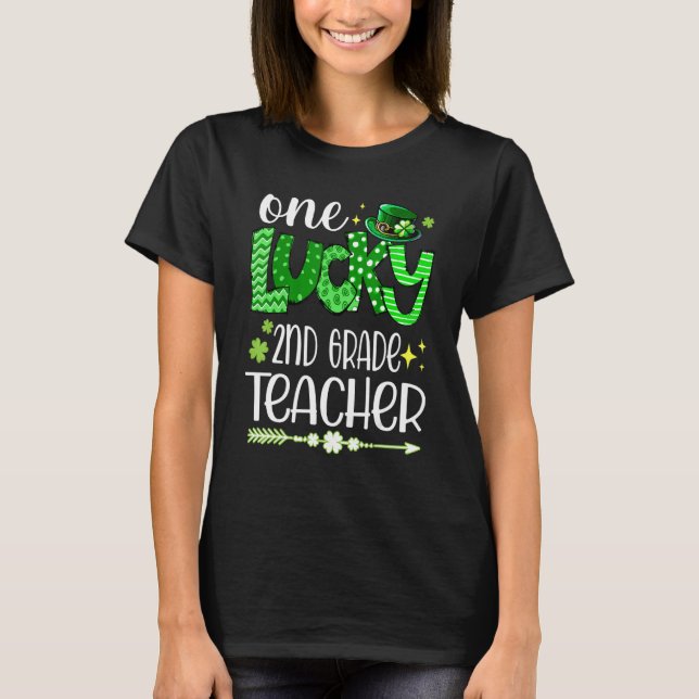 Camiseta Leopard Shamrock One Lucky 2nd Grade Teacher St Pa (Anverso)